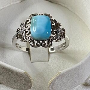 Genuine Blue Larimar Sterling Silver Ring .09ctw,‎ Womens, Statement, JTV, Sz 12